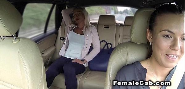  Married blonde has lesbians sex in fake taxi